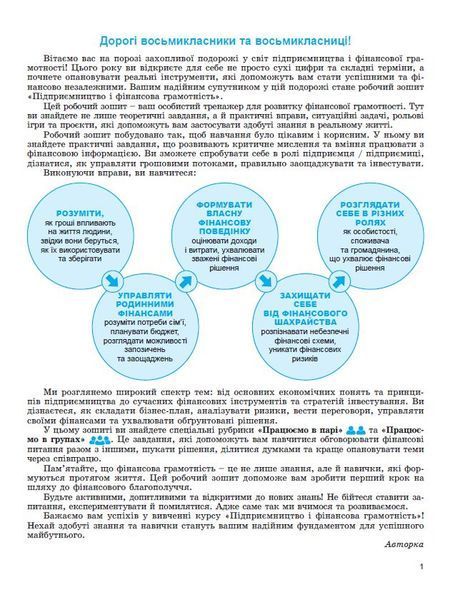 Підприємництво і фінансова грамотність. 8 клас. Зошит для формувального та підсумкового оцінювання (Юхимович О.А. ) y09885 фото