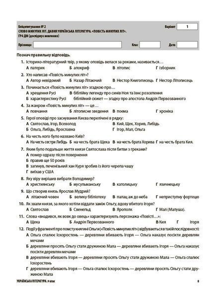 Українська література. 9 клас. Оцінювання. Усі діагностувальні роботи (Заболотний) (Куцінко О.Г.) y10270 фото