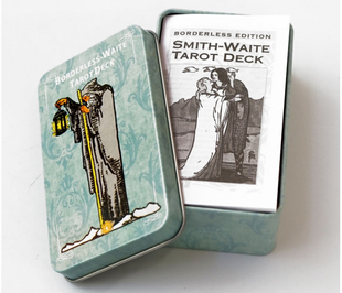 Таро Райдера-Уэйта безрамочное, зол.срез, метал.коробка/ Gilded Borderless Edition Rider Tarot Cards Deck 15567 фото